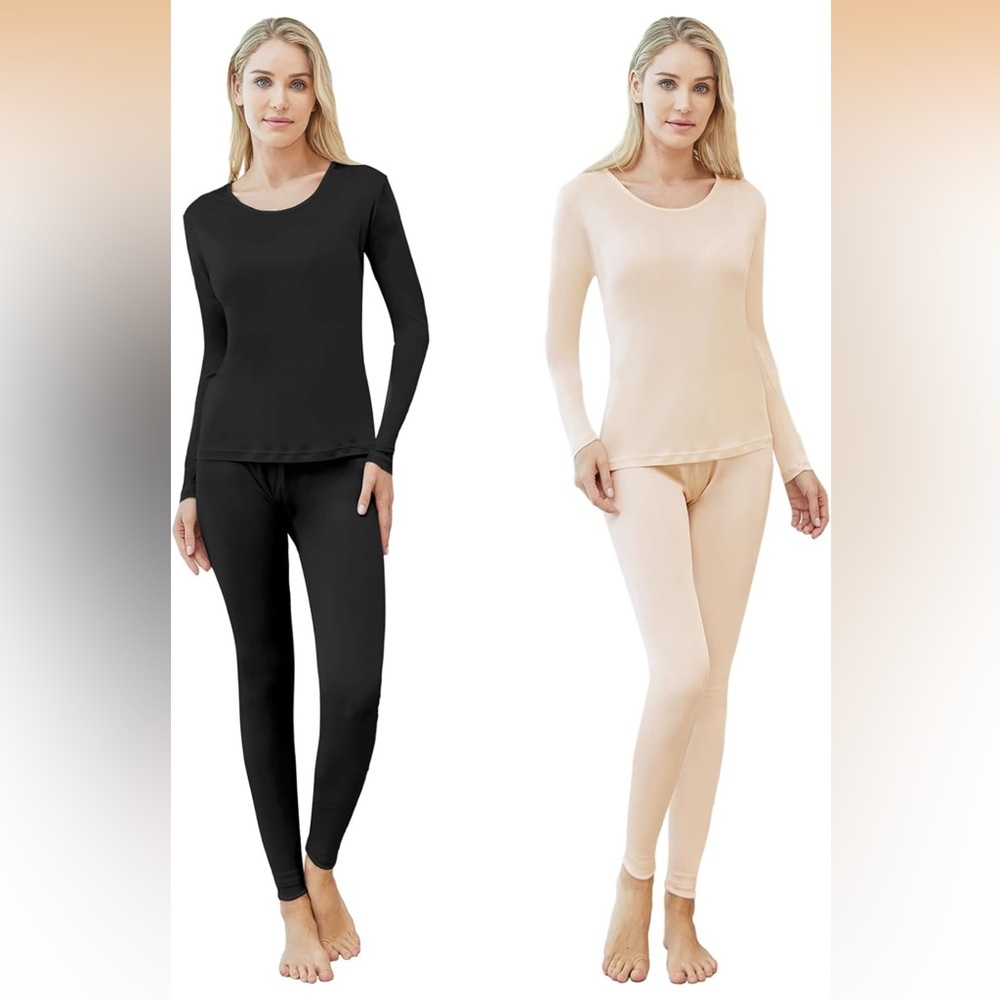 Panitay 2 Sets Women's Silk Thermal Underwear Set Mulberry Silk Long Medium